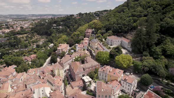 Picturesque old houses on foothills of Portugal’s Sintra Mountains. Aerial view