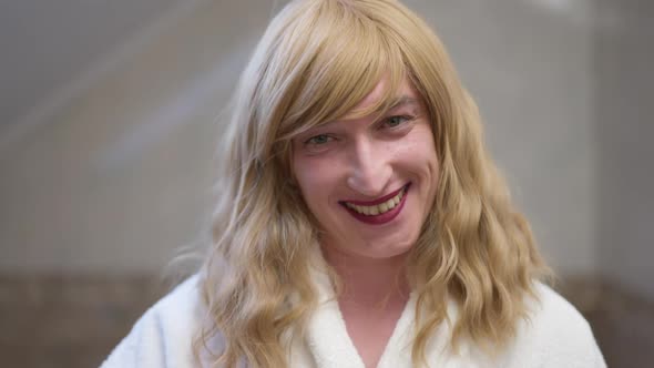 Closeup Portrait Happy Confident Transgender Woman Looking at Camera Smiling