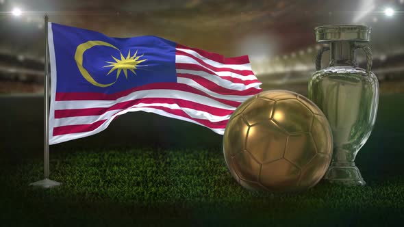 Malaysia Flag With Football And Cup Background Loop