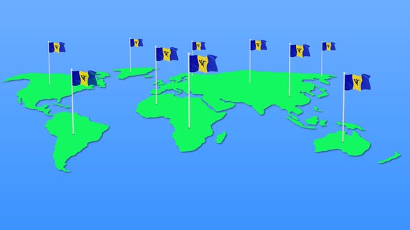 Flag Of Barbados Around The World Flying Wave Animation