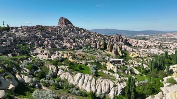 Awesome view of Uchisar Castle at Goreme Historical National Park in Cappadocia, Turkey.