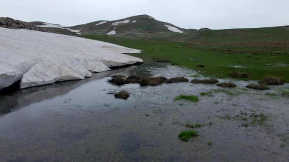 Melting snow waters