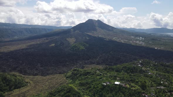 Aerial view of lava field from Mount Batur in Bali