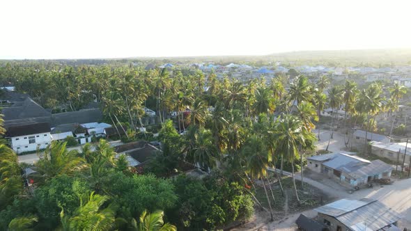 Aerial View of Houses Near the Coast in Zanzibar Tanzania Slow Motion