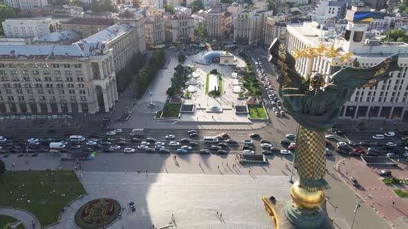 Kyiv. Ukraine: Independence Square, Maidan. Aerial View, Slow Motion