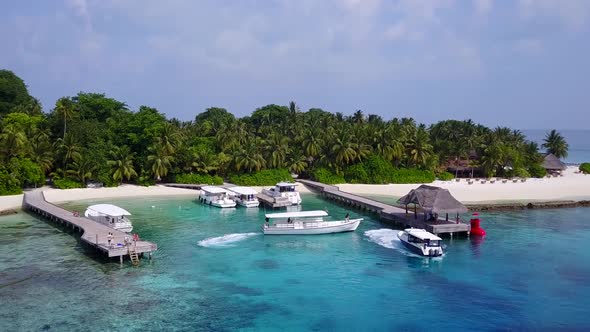 Drone tourism of tropical seashore beach by water and sand background