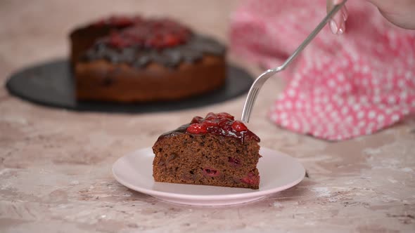 Slice Of Chocolate Cherry Cake