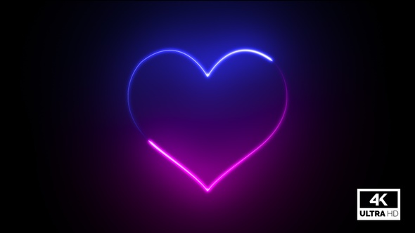 Blue & Pink Neon Lights Heart And Flickering Glow Background 4K Footage V1