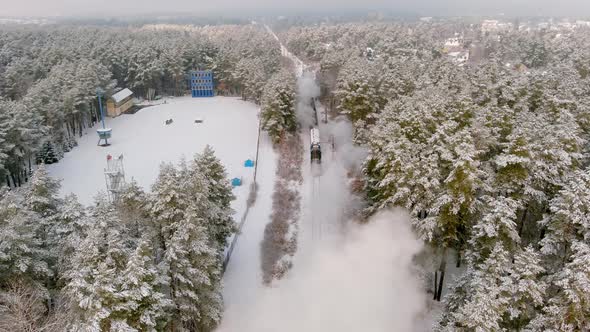 View of an Antique Restored Steam Locomotive Blowing Smoke Vehicle Traveling