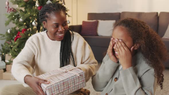 Mother Giving Christmas Present to Daughter