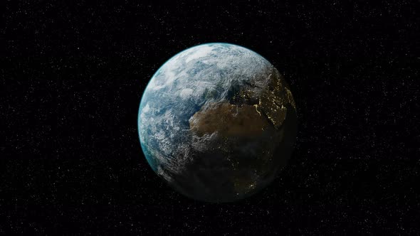 Approach to the planet earth from outer space. Concept of climate change, dark night, cities light alt