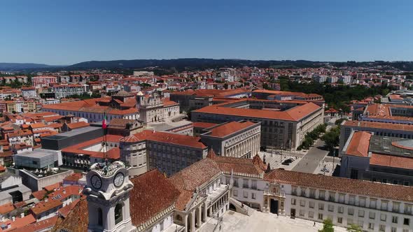 Fly Above Coimbra City Buildings