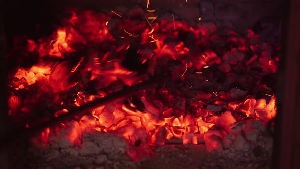 Firewood in oven and fireplace wood. Burning fire, firewood in fireplace