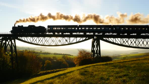 Nostalgic Retro Scene of Old Steam Engine Locomotive Technology Revoltution