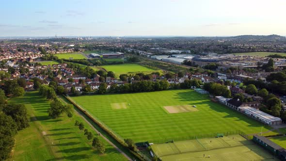 Aerial shot of a beautiful urban town in North London on a summer day, England