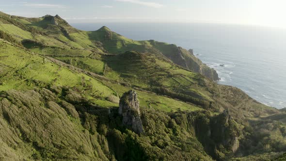 Aerial view of Sao Miguel island landscape, Azores Islands, Portugal.