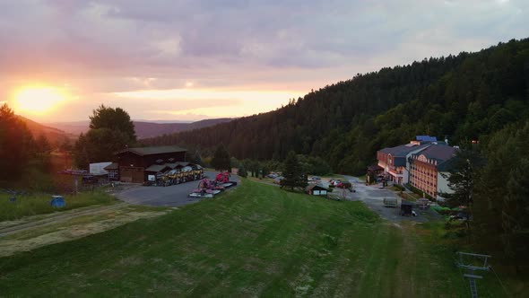 Aerial view of the ski resort Plejsy in the town of Krompachy in Slovakia