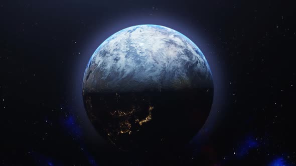 3D render of the Earth from space and the moon hiding behind the planet