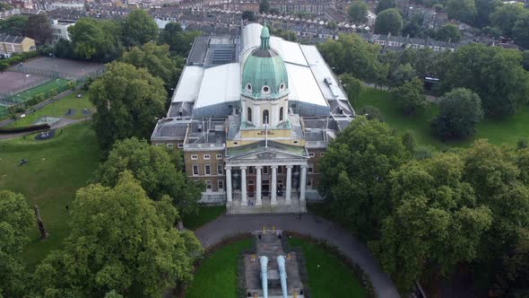 Static Drone Footage of the Entrance to the Imperial War Museum in London