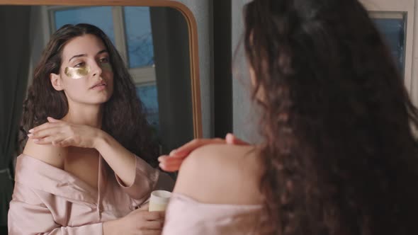 Beautiful Brunette Doing Evening Beauty Routine