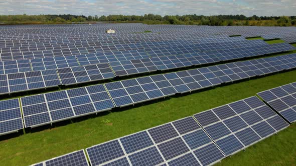 Drone Shot of Solar Panel Rows at a Solar Power Facility