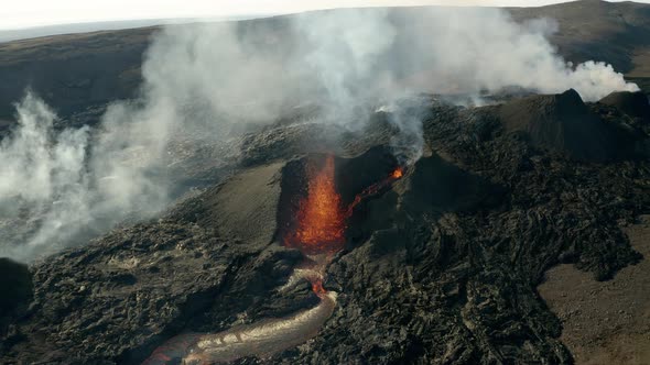 Volcano crater fissure blowing out Magma, Icelandic Caldera