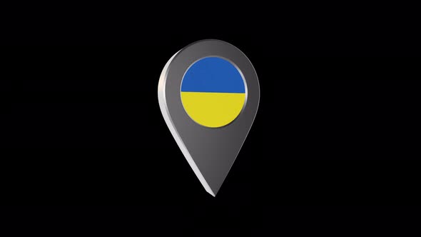 3d Animation Map Navigation Pointer With Ukraine Flag With Alpha Channel - 4K