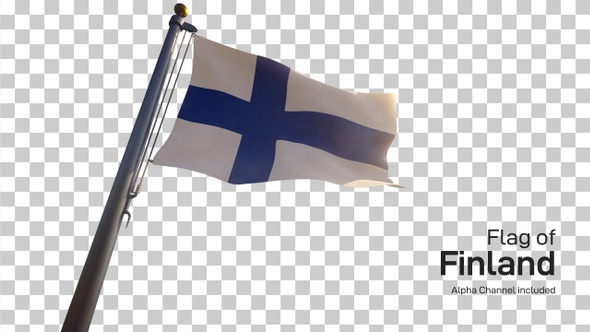 Finland Flag on a Flagpole with Alpha-Channel