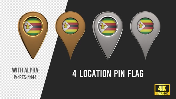 Zimbabwe Flag Location Pins Silver And Gold