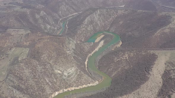 Green colors of river Timok in Eastern Serbia 4K aerial video