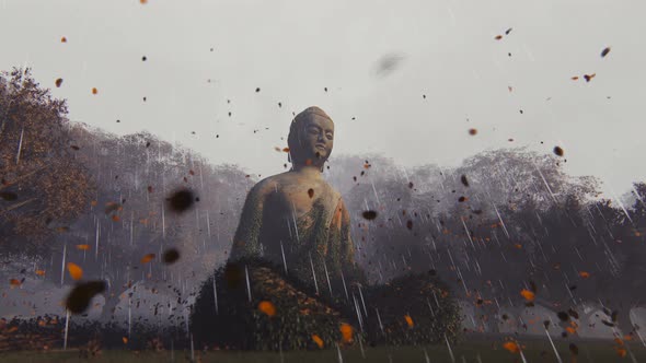 4K Buddha and Rain