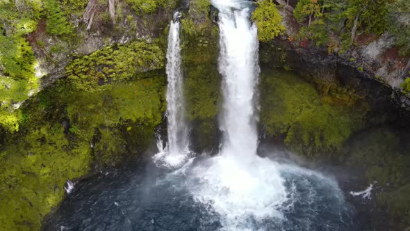Aerial Shot Of Koosah Falls In Oregon