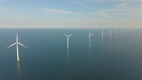 Huge Windmill Turbines Offshore Windmill Farm in the Ocean Westermeerwind Park Windmills Isolated at