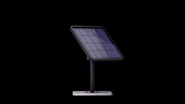 3D - 4K - Smart Motorized Solar Cell Panel on pole. Loop seamless with alpha