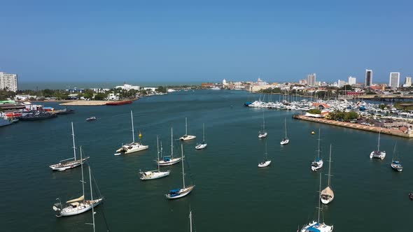 Aerial View of the Old City in Cartagena From the Bay