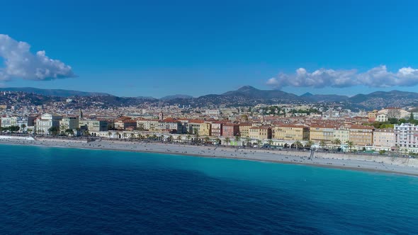 4 K Aerial View of Nice France Promenade, Mediterranean Sea