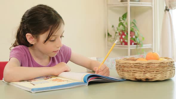 Girl preparing homework at home