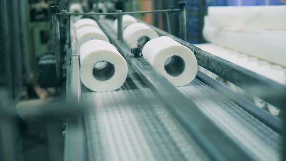 Close Up Shot of Paper Roll Production Line