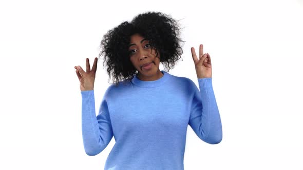 Mixed Race Woman Showing with Hands and Two Fingers Air Quotes Gesture Bend Fingers Isolated Over