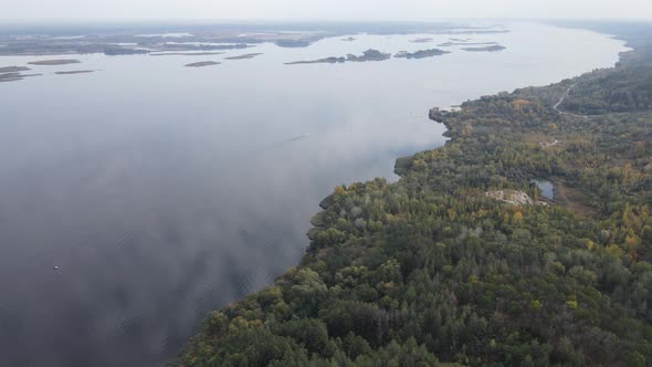 Aerial View of the Dnipro River - the Main River of Ukraine