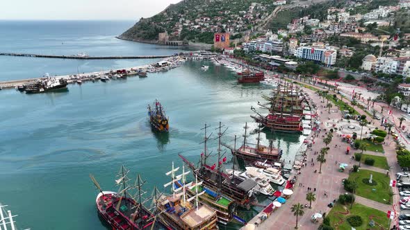 Pirate Harbor aerial view Turkey Alanya 4 K