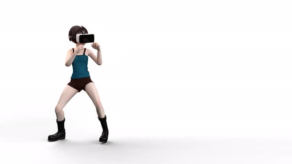 Girl boxing virtual reality step loop with alpha matte.