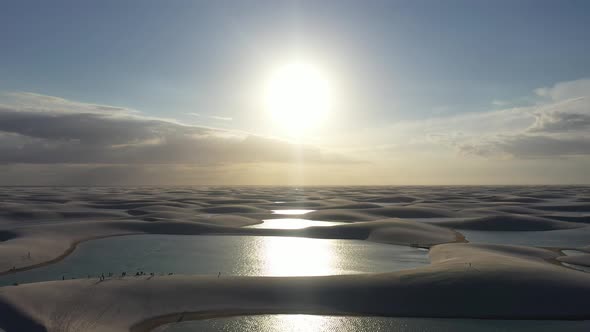 Sunset at Lencois Maranhenses Maranhao. Scenic sand dunes and rainwater lakes