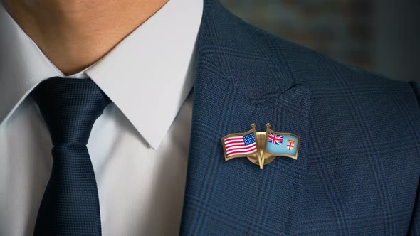 Businessman Friend Flags Pin United States Of America Fiji