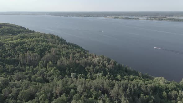 Dnipro River. Aerial View. Landmark of Ukraine, Flat, Gray