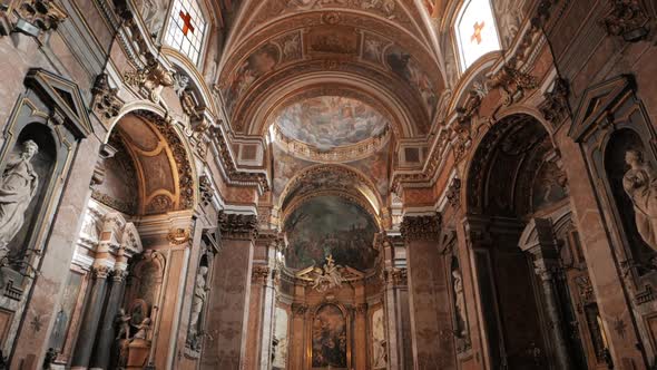 Ornate Frescoes In Church In Rome