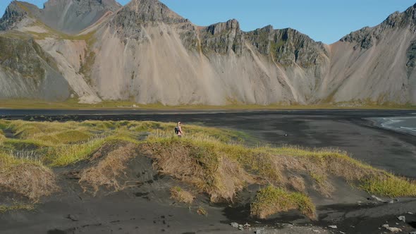Epic Drone View of the Landscape in Stokksnes