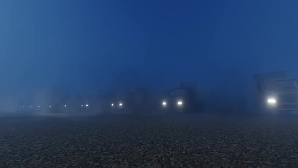 Trucks Working At Night