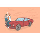 Young Man Sitting on Retro Car Smoking - GraphicRiver Item for Sale