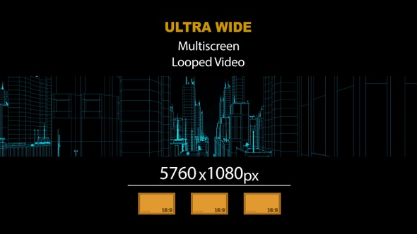 Ultra Wide HD Wireframe City Side 01